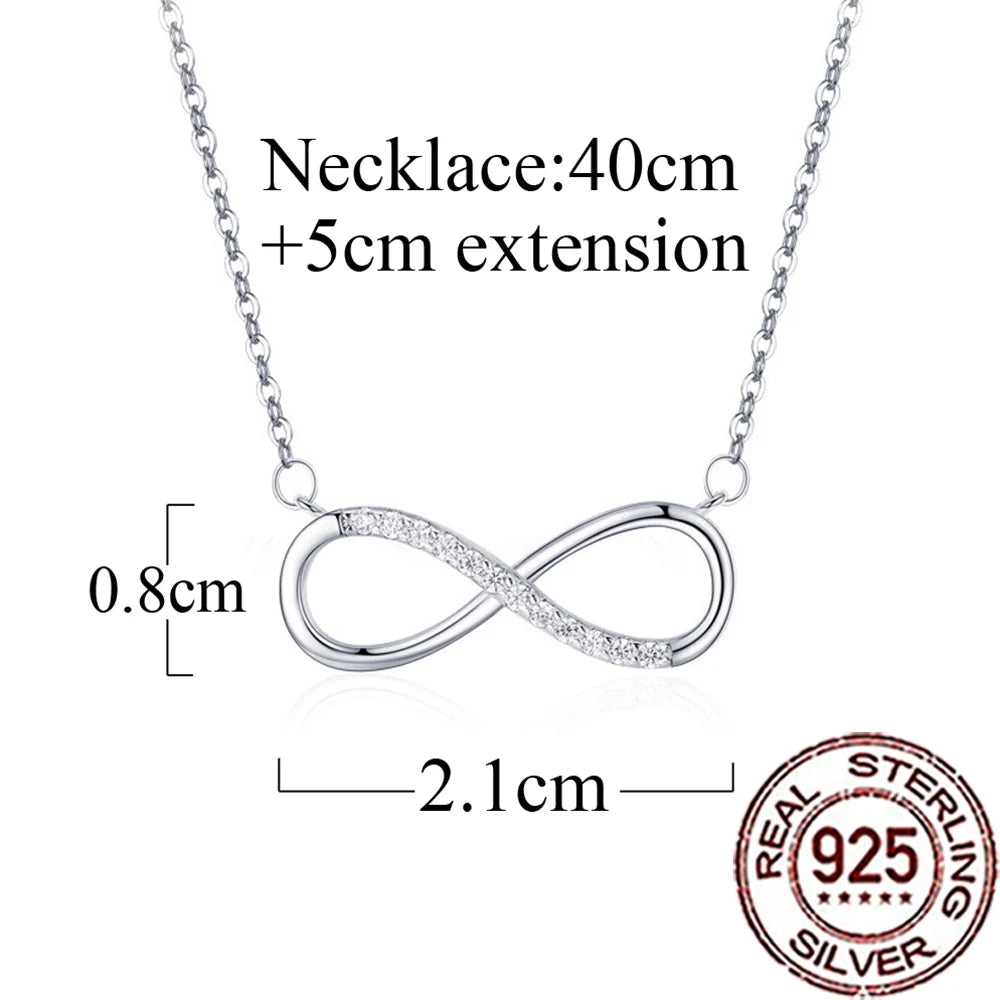 QooLady 925 Sterling Silver Exquisite CZ Crystal Infinity Symbol Pendant Necklace for Women Fine Anniversary Jewelry Gifts SD005