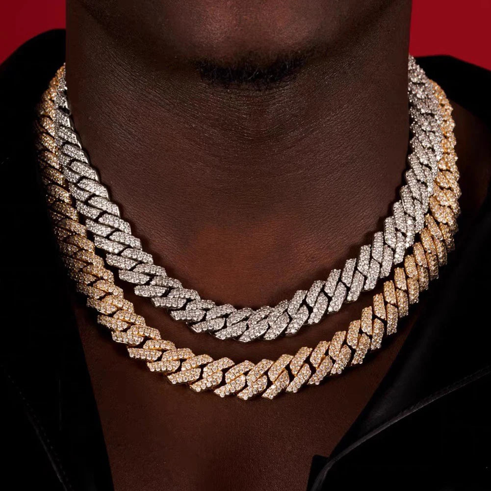 13/14/20MM HipHop Iced Out Chain Cuban Link Chain Necklace For Men Gold Silver Color Rhinestone Pave Men's Birthday Jewelry Gift