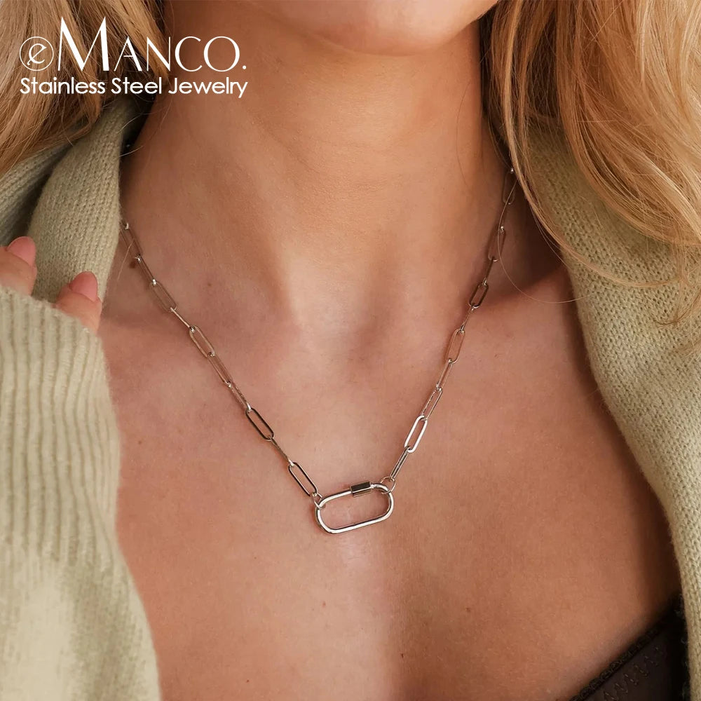 EManco Button Pendant Stainless Steel Women's Necklace 14K PVD Gold-plated Fashionable Waterproof Jewelry