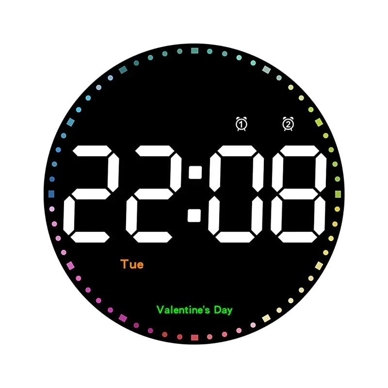 WOKLOK Remote Control 10 inch Colorful Led Wall Calendar Clock for Home Decoration with Temperature Display and Dual Alarms