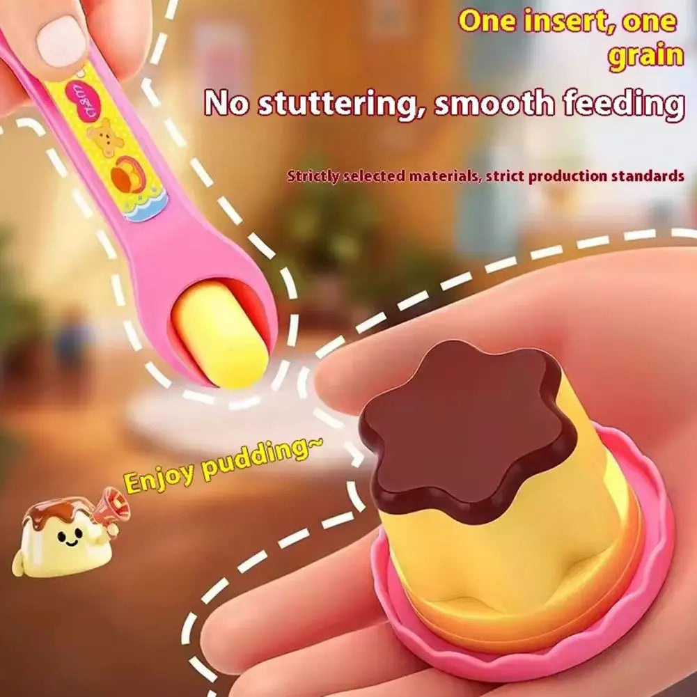 Pretend Play Pudding Feeding Toy Set with Magic Spoon Simulation Food Kitchen Toys for Kids Interactive Role Play Gift for Girls