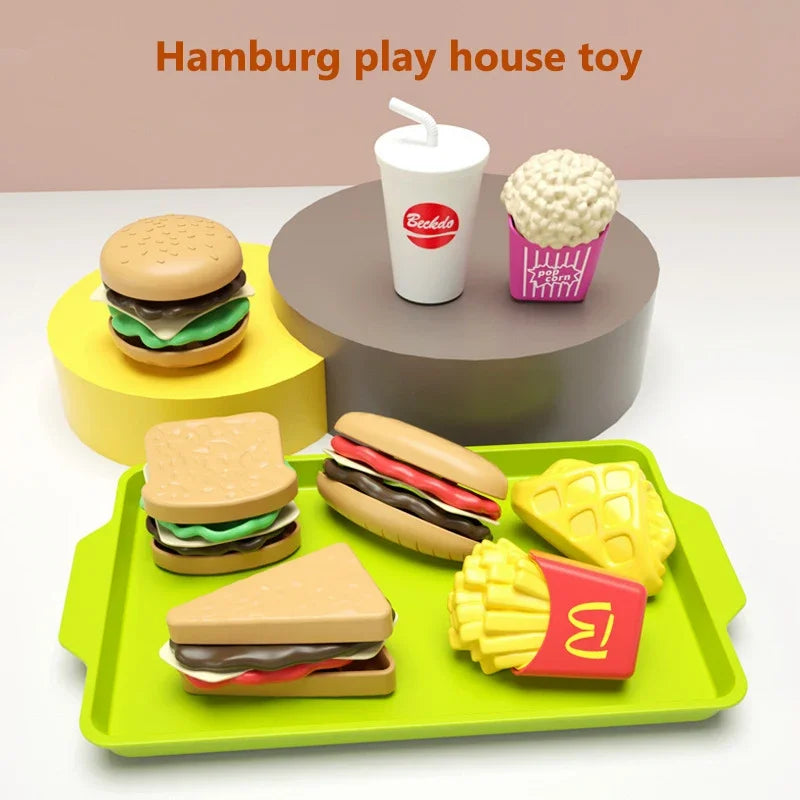 Kids Mini Kitchen Toy Detachable Snack Hamburger Cookie Miniature Accessories Plastic Pretend Toy Play House Food Sets Gift Boys