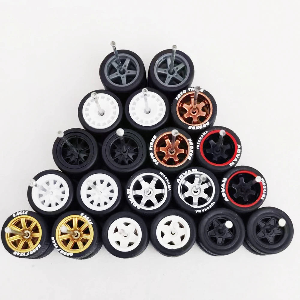 10 Sets 11/12/13/14/17mm 1/64 Alloy Car Wheels Rubber Tires W Axle for HW/Matchbox/Domeka/Evo 1:64 Car Model SUV Off Road Truck