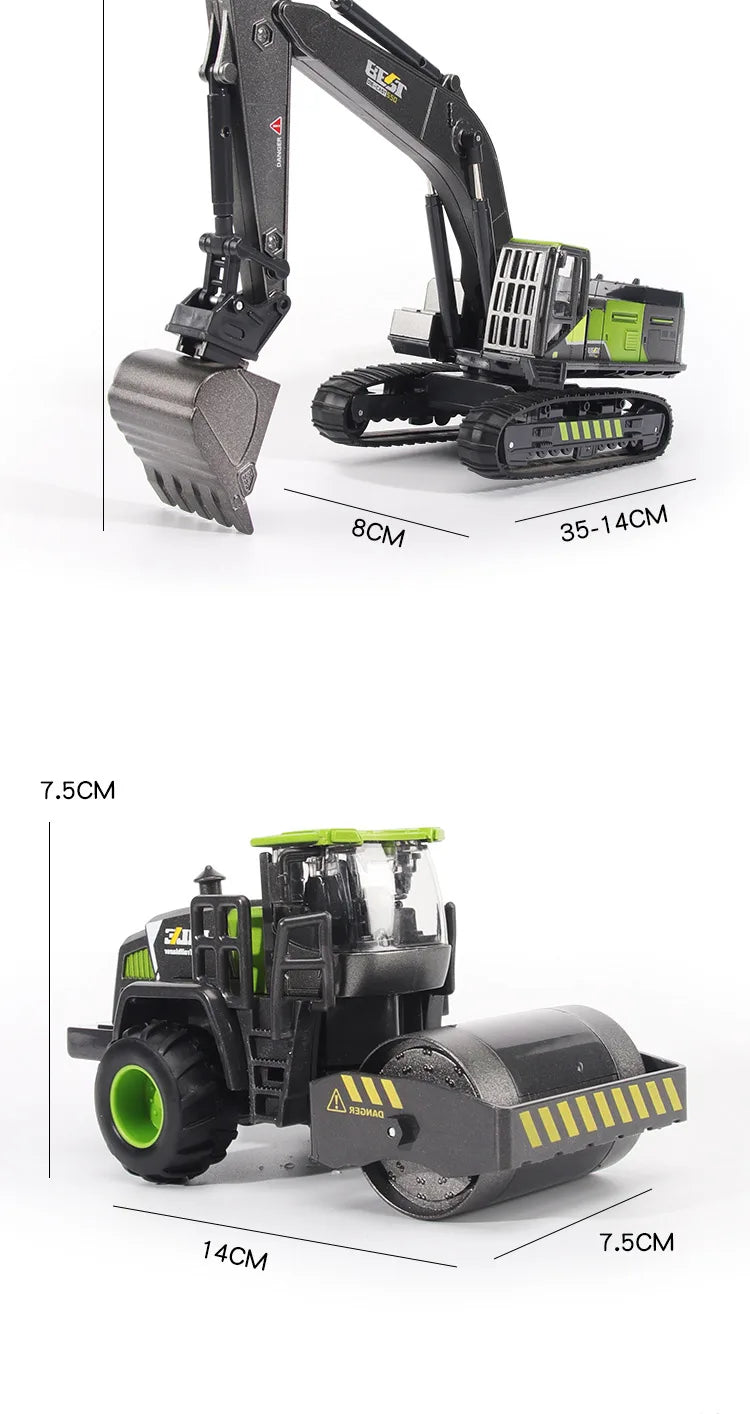 1/50 Diecast Alloy Inertia Engineering Vehicle Model Excavator Crane Forklift Road Roller Collectible Toy Gifts For Boys Kids