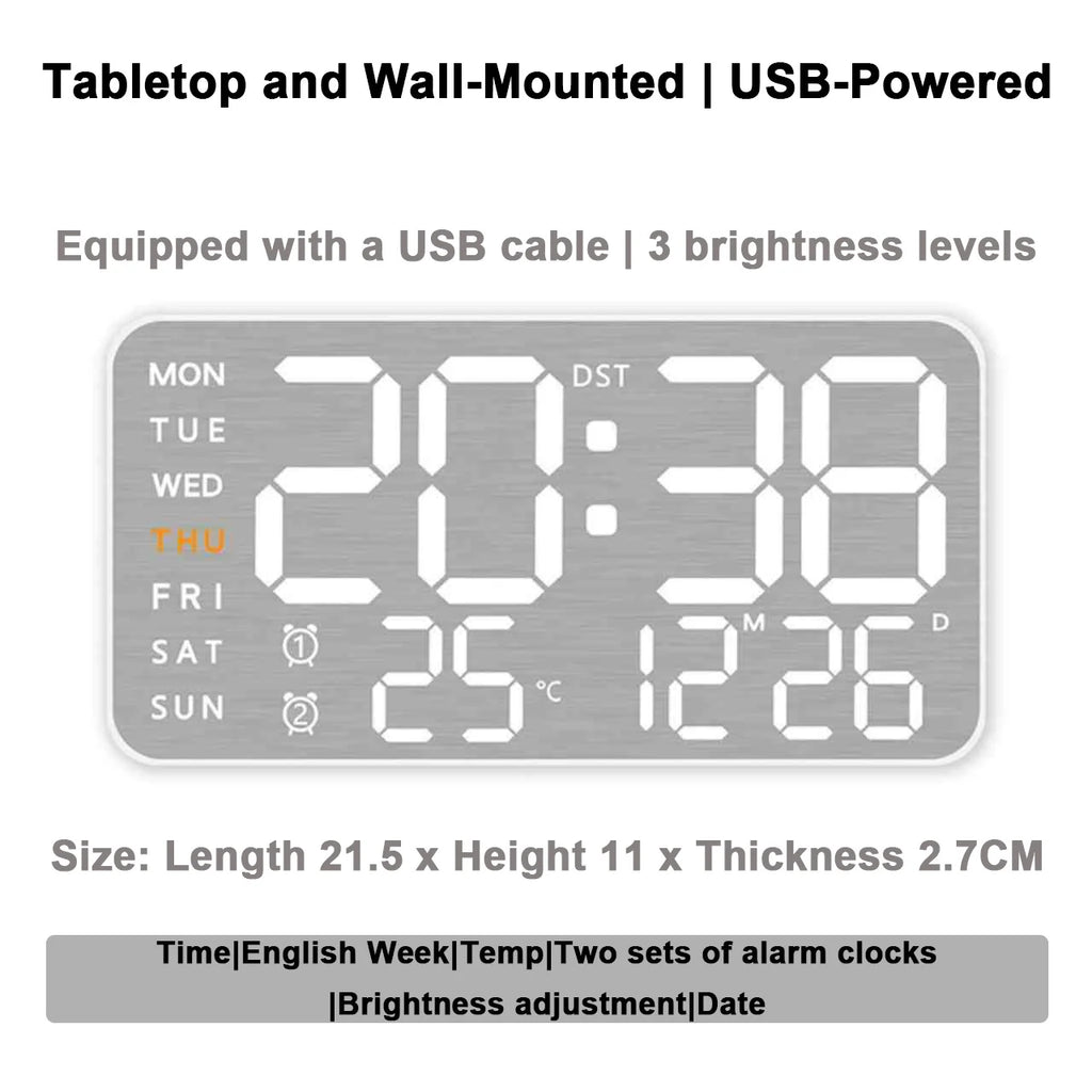 Mirror Brushed Finish Wall Clock Premium Feel Silent Wall Clock Table Alarm Clock Temp Display Bedroom Office Living Room Decor
