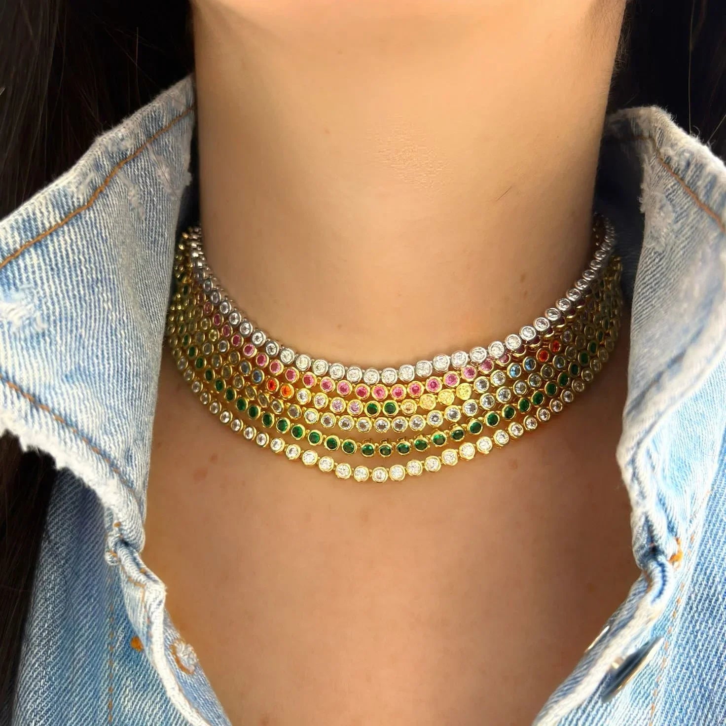 2023 Geometric Round Bezel Setted 5A Cubic Zirconia CZ Tennis Chain Necklace Choker Wedding Gift Women Jewelry