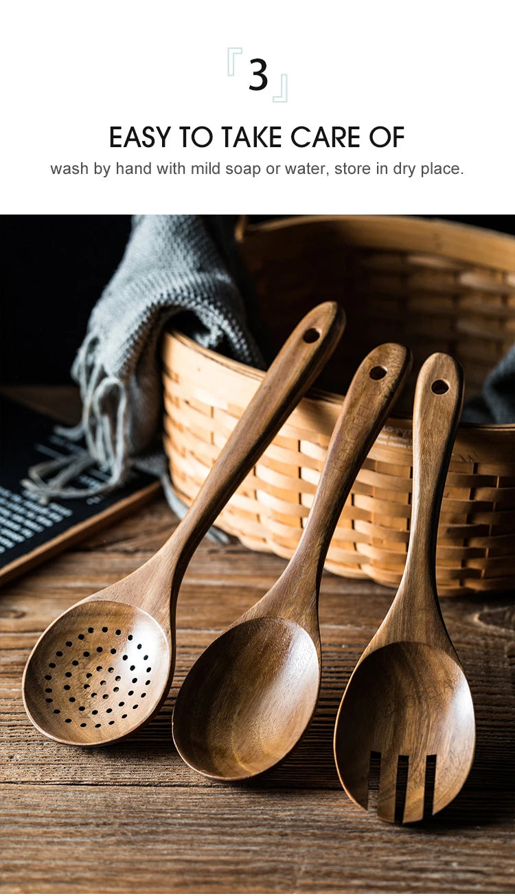 9PCS Wooden Spoons For Cooking, Wooden Utensils For Cooking With Utensils Holder, Teak Wooden Kitchen Utensils Set