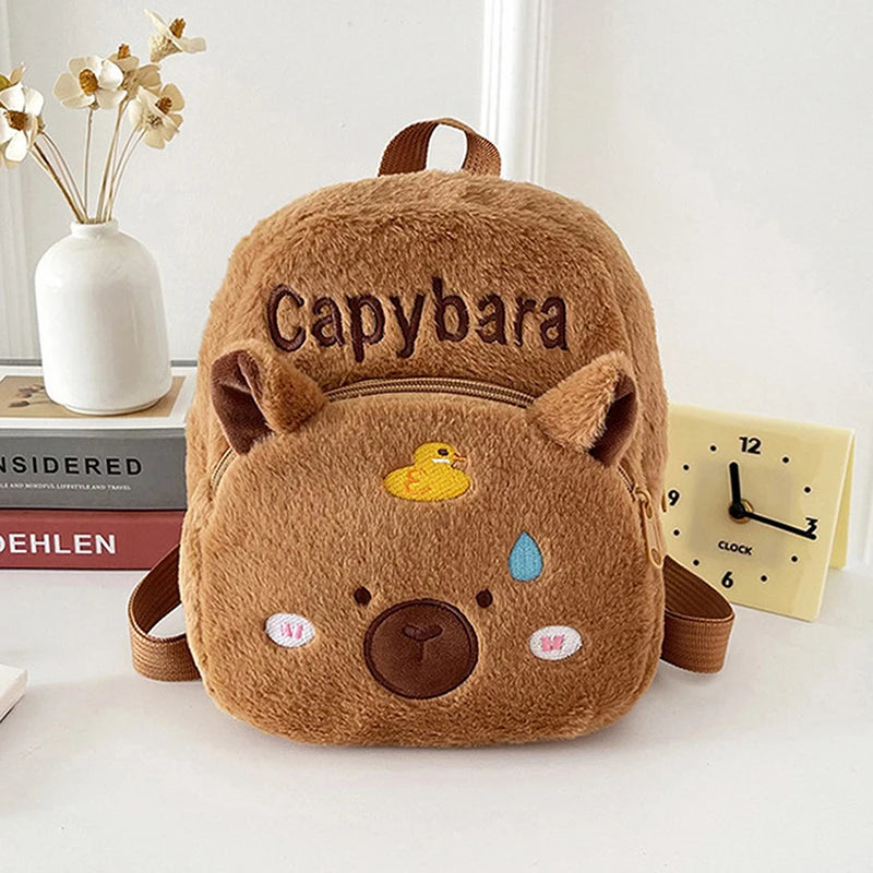 New Capybara Cartoon Animal Doll Plush Backpacks; Cute Portable Bag for Girls.