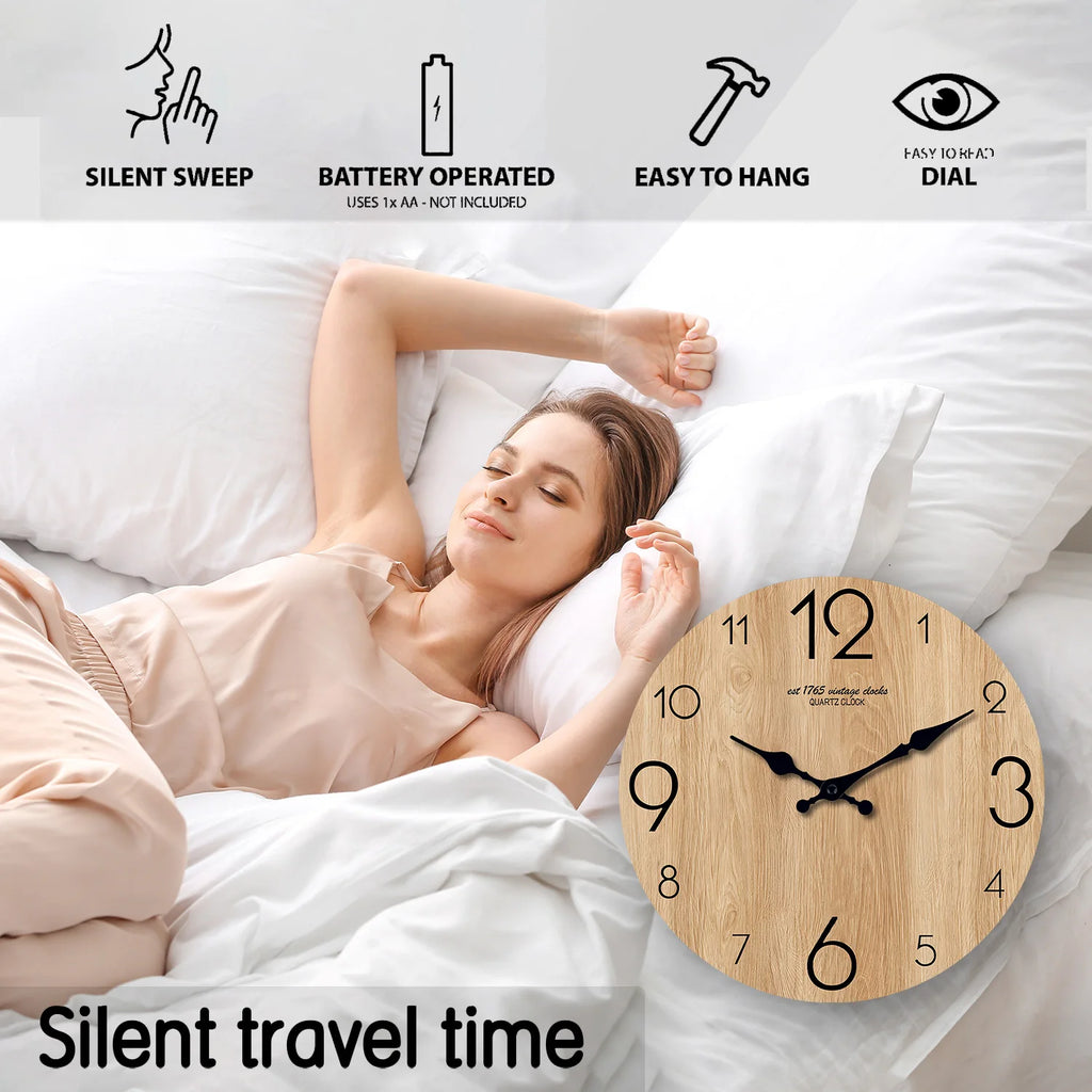 Modern Wood Grain Texture Pattern Wooden Wall Clock 10-16inch , No Second Hand Design, Silent Without Ticking, Battery Powered, Suitable for Living Room, Bedroom, Kitchen, Home Decoration, Silent Quartz Clock, Holiday Gift, M