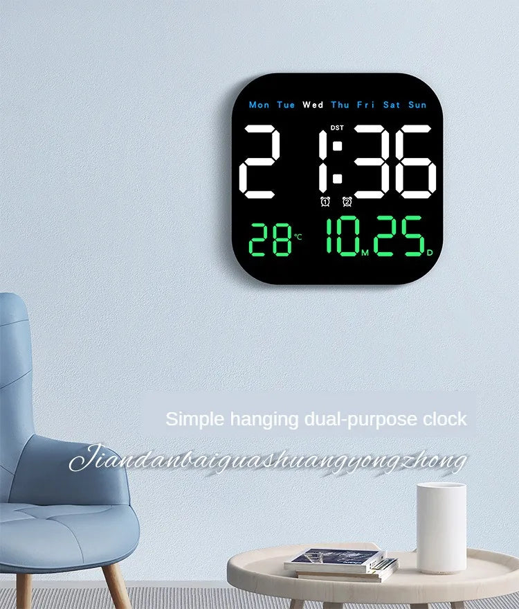 Digital Wall Clocks Temperature Date Week Dispaly Electronic Table Clock 12/24H Wall-mounted LED Alarm Clock Remote Control