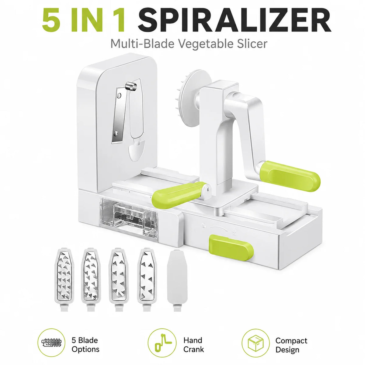 5 in 1 Hand Crank Vegetable Spiralizer Slicer Zucchini Noodle Maker Rotary Carrot Potato Shredder With 5 Blades Kitchen Tools