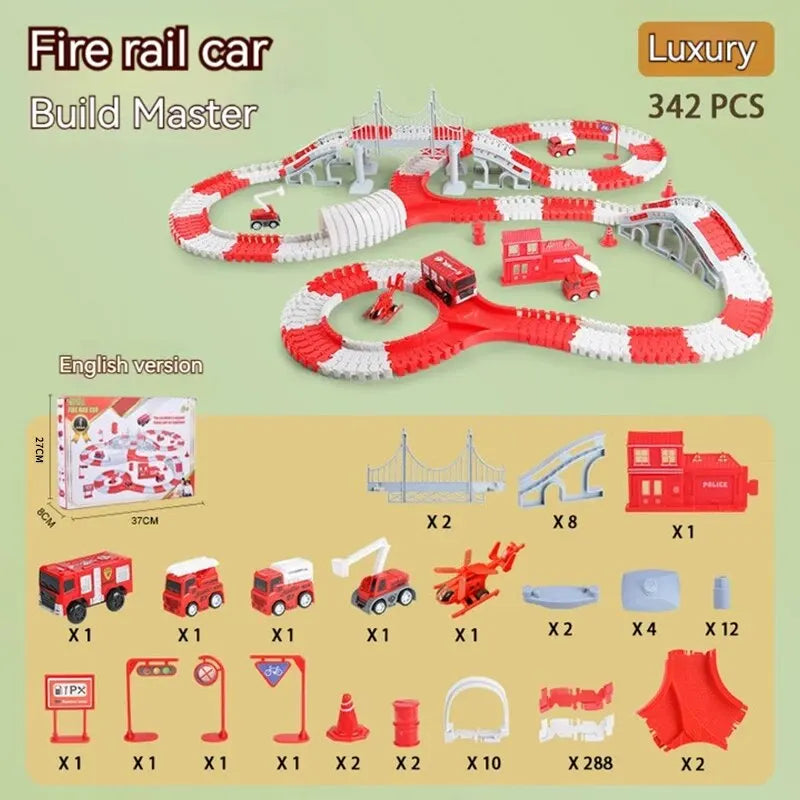 Fire Engine Track Assembling Car Engineering Minin Car Set Kids Puzzle Boy Toys Track Car Train Toys For Children Birthday Gift