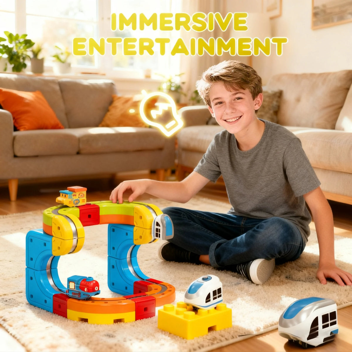 DIY Electric Magnetic Track Set with Anti-Gravity Vehicles 100+Pcs STEM Construction Railway Building Blocks Toy Gift for Kids