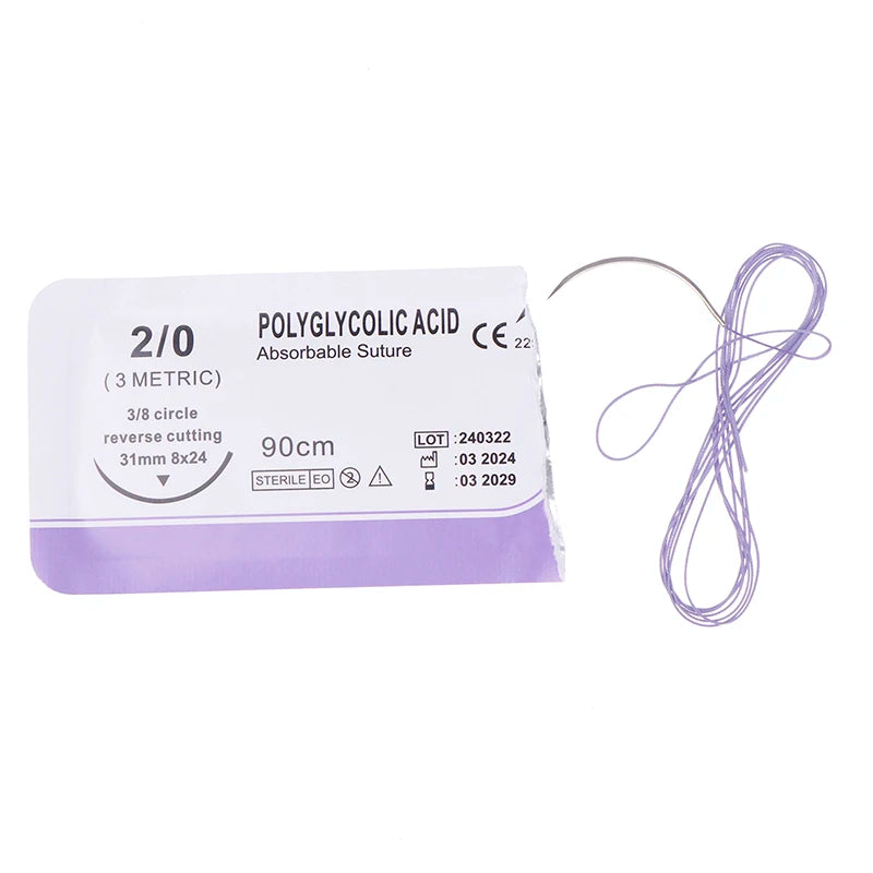 Absorbable Suture Thread Pet Dog Specific PGA 90CM With Needle 2-0 3-0 4-0 Teaching Demonstrations Exercises Use