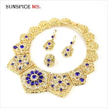 Arabic Jewelry Sets Morocco Choker Necklace Dangler Earring Bracelet Ring Gold Color Ethnic Women Charm Bijoux