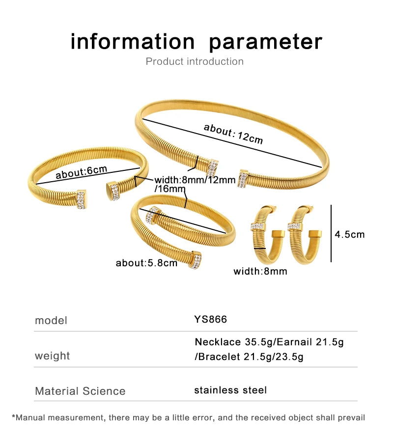 High Quality Cross Cuff Stainless Steel Jewelry Set Personalized Spiral Texture 18K Gold Plated Arm Neck Bijoux Waterproof