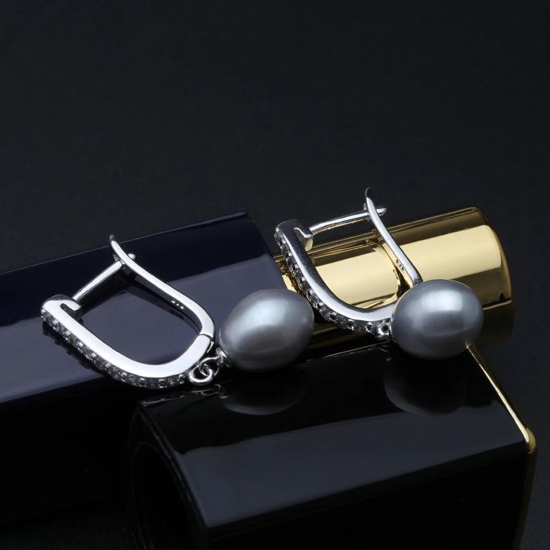 Real Natural Freshwater Pearl Necklace and Earrings Set For Women,Cute 925 Sterling Silver Pearl Jewelry Set Wedding Gift