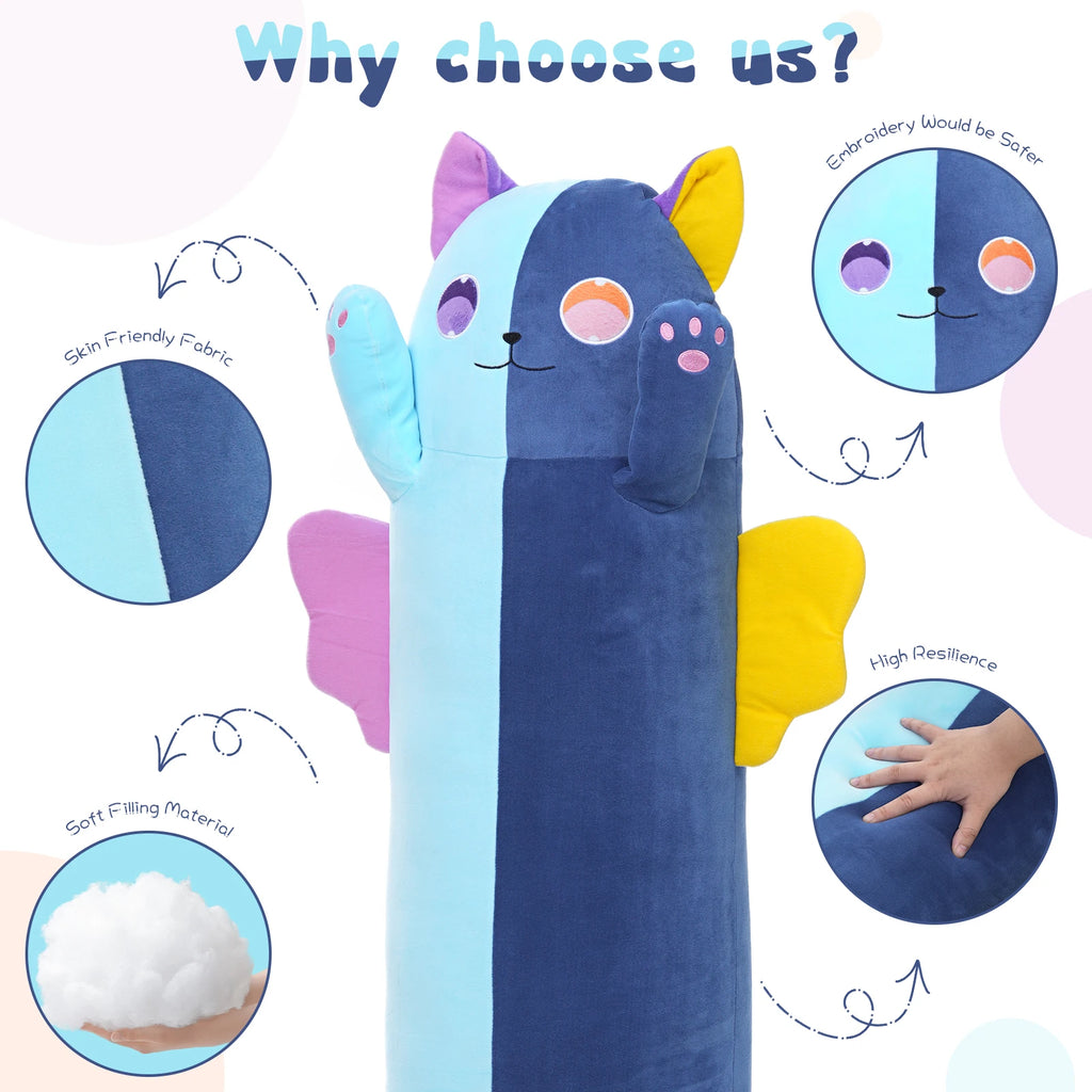 MorisMos Large Stuffed Cat Plush Body Pillow for Kids,42in Long Cat Plush Pillow for Adults, Cat Stuffed Animal for Kids Girls