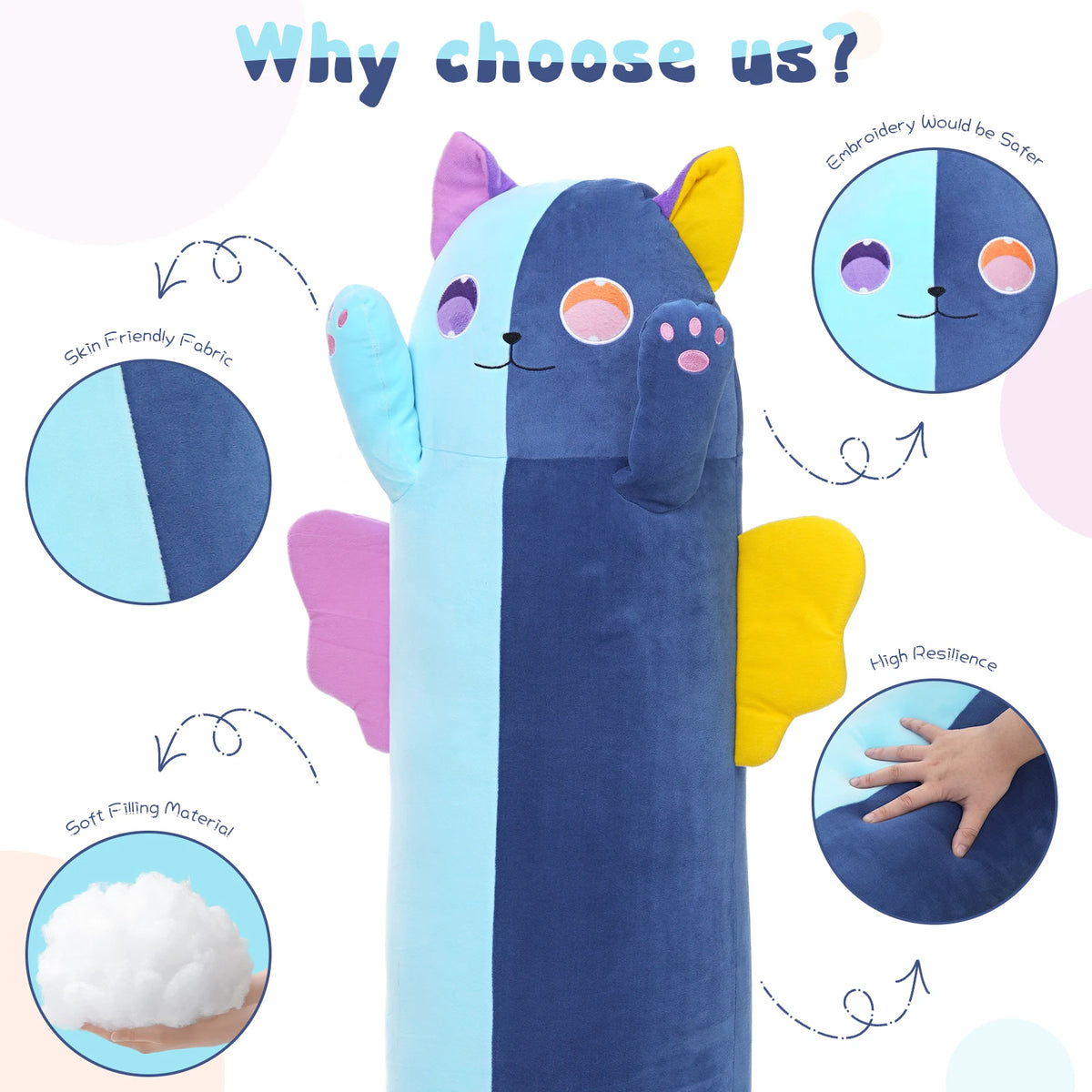 MorisMos Large Stuffed Cat Plush Body Pillow for Kids,42in Long Cat Plush Pillow for Adults, Cat Stuffed Animal for Kids Girls