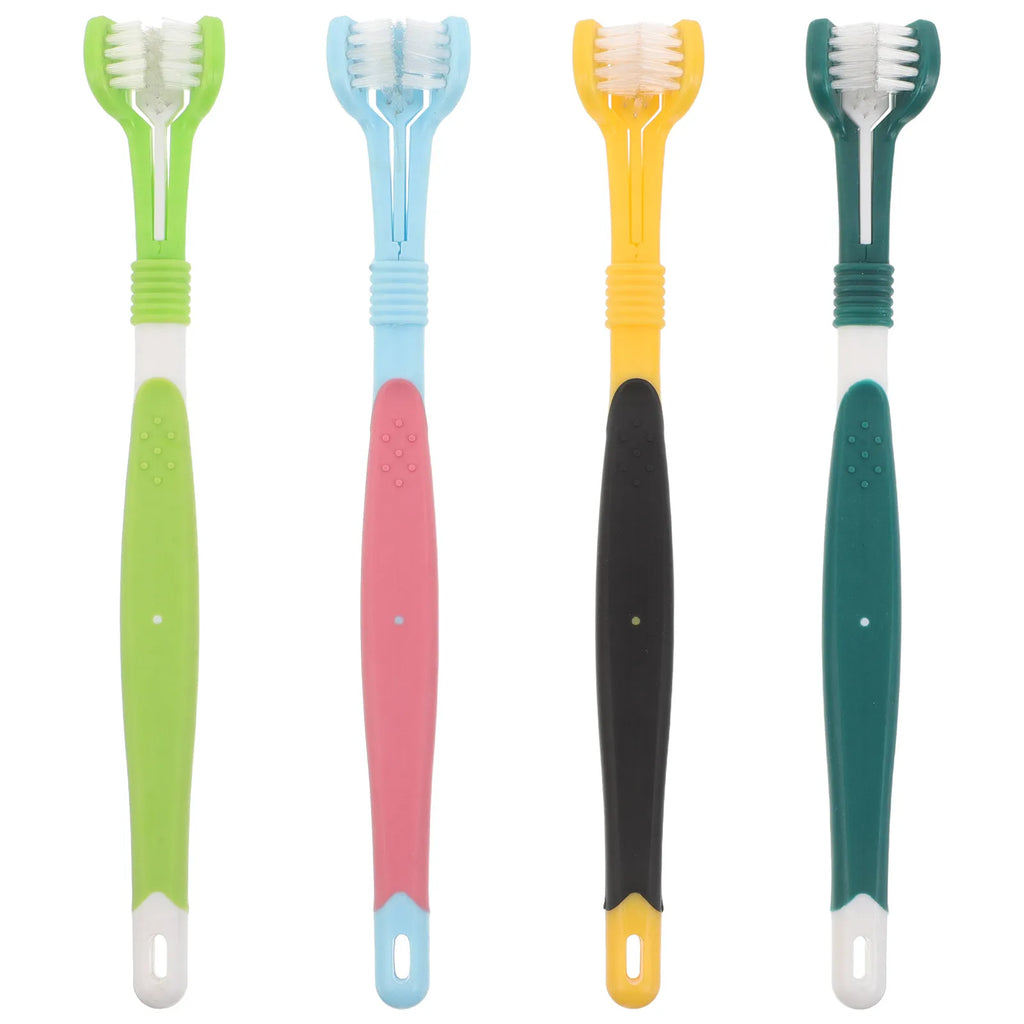 4Pcs Pet Toothbrush Three-Sided Triple-Head Design Soft Dental Brush Medium Dogs Cats Puppy Teeth Cleaning Cat Tooth Brush