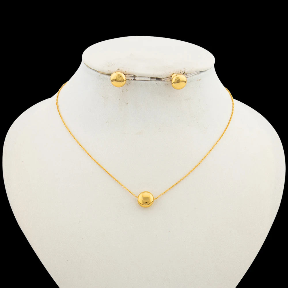 Italian  Gold Color Jewelry Set for Women Small Design Earrings and Necklace 2Pcs Set for Party Daily Wear Girls Gifts Jewelry