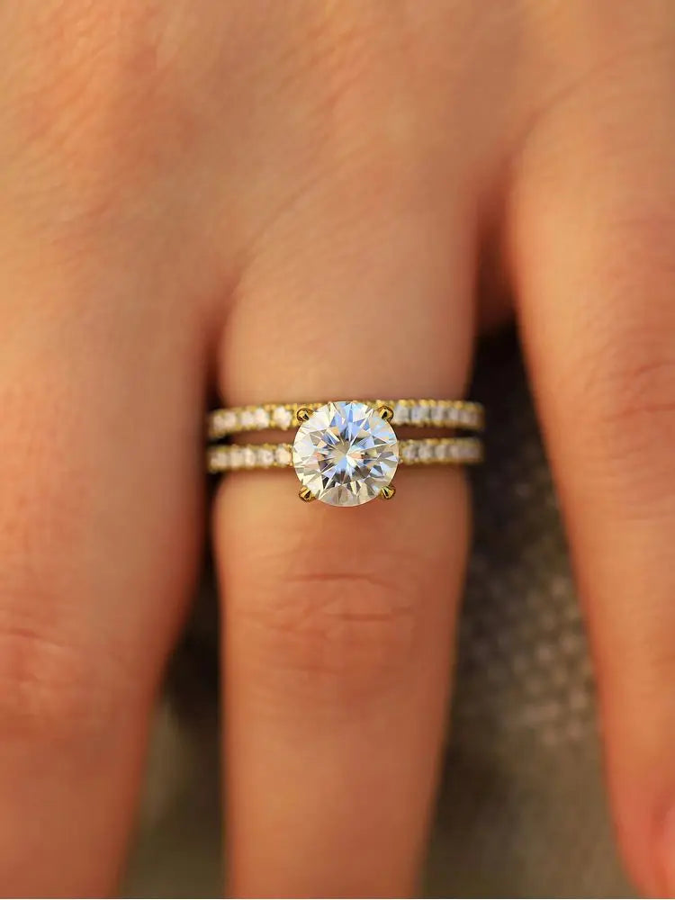 925 Sterling Silver Gorgeous Shiny 2 Carat Round Zircon Ring for Women Anniversary Daily Outfit Luxury High Quality Fine Jewelry