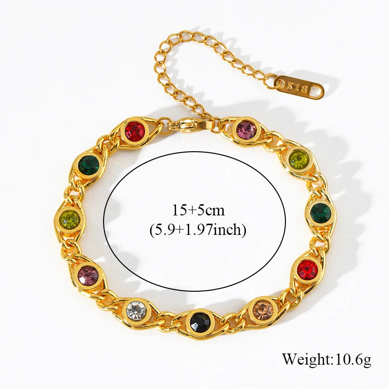 EILIECK 316L Stainless Steel Metal Colored Zircon Chain Necklace Bracelet Set For Women Fashion Statement Waterproof Jewelry