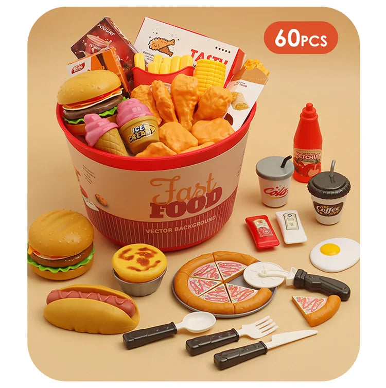 Children Food Kitchen Toys Set Girl Pretend Play House Simulation Bread Burger Pizza Cooking Game Kitchen Play Props Accessories