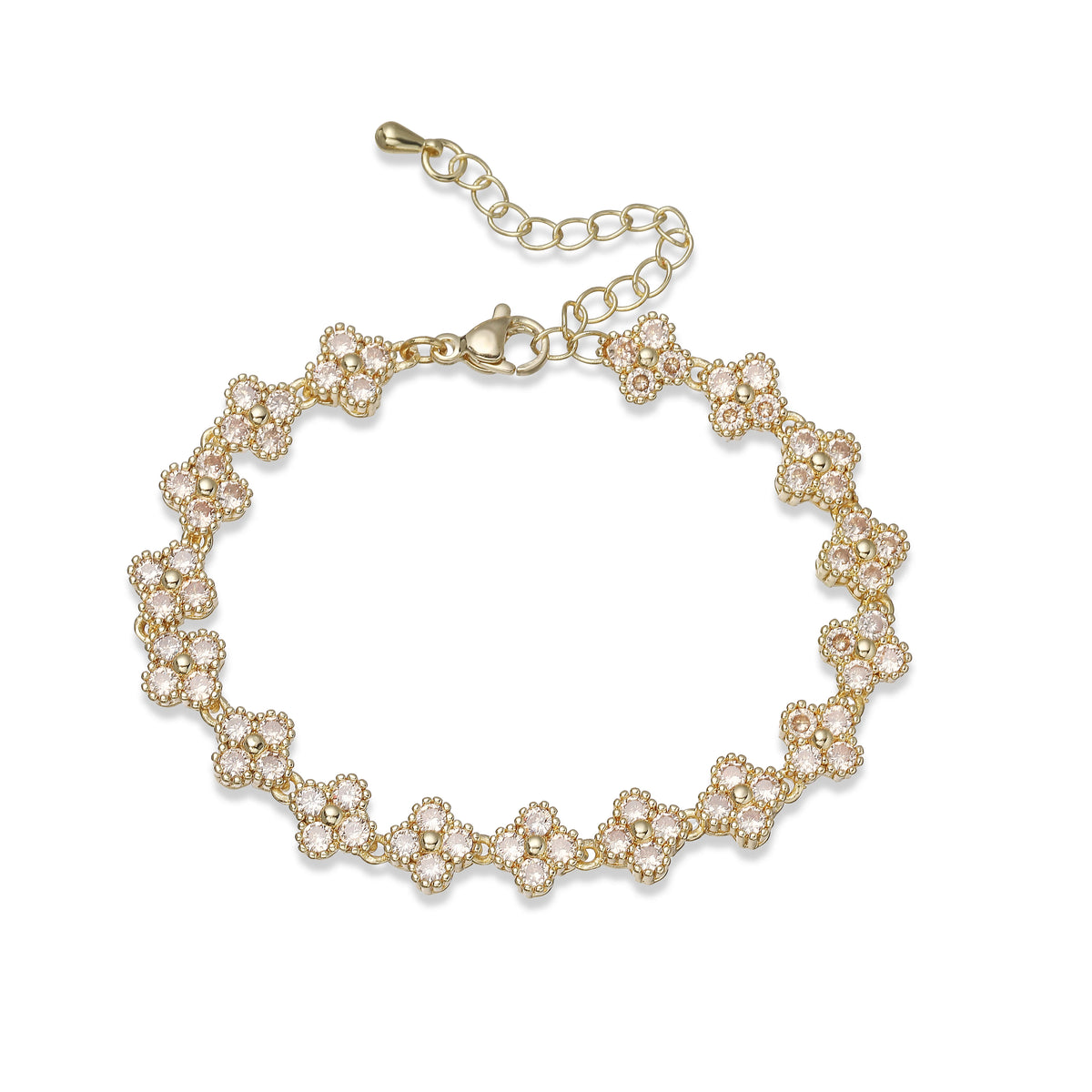 HECHENG, Bijoux Colorful Flower CZ Stone Brass Metal Bracelet/Necklace,Lobster Clasp, Adjustable, Minimalist Romantic Jewelry