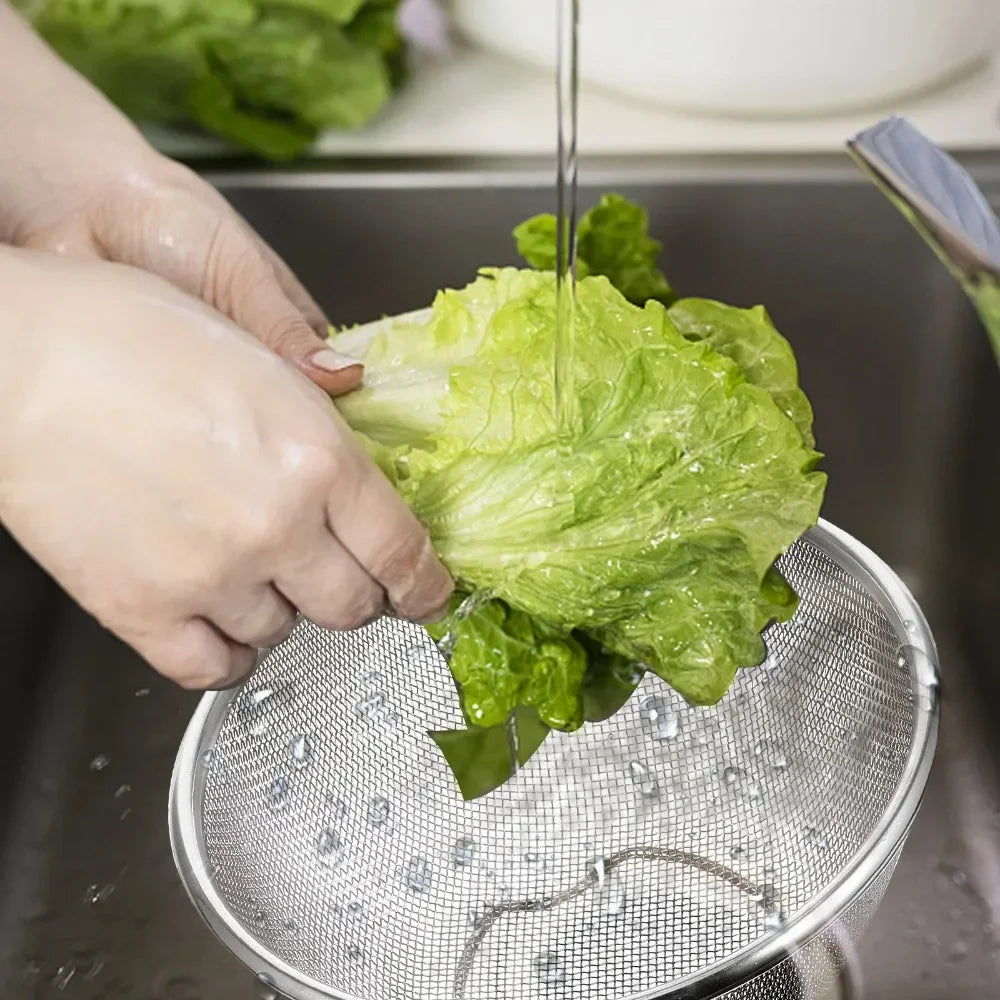 Stainless Steel Mesh Sieve Draining Basket Household Kitchen for Washing Rice Vegetables Fruits Multi Function Easy Clean