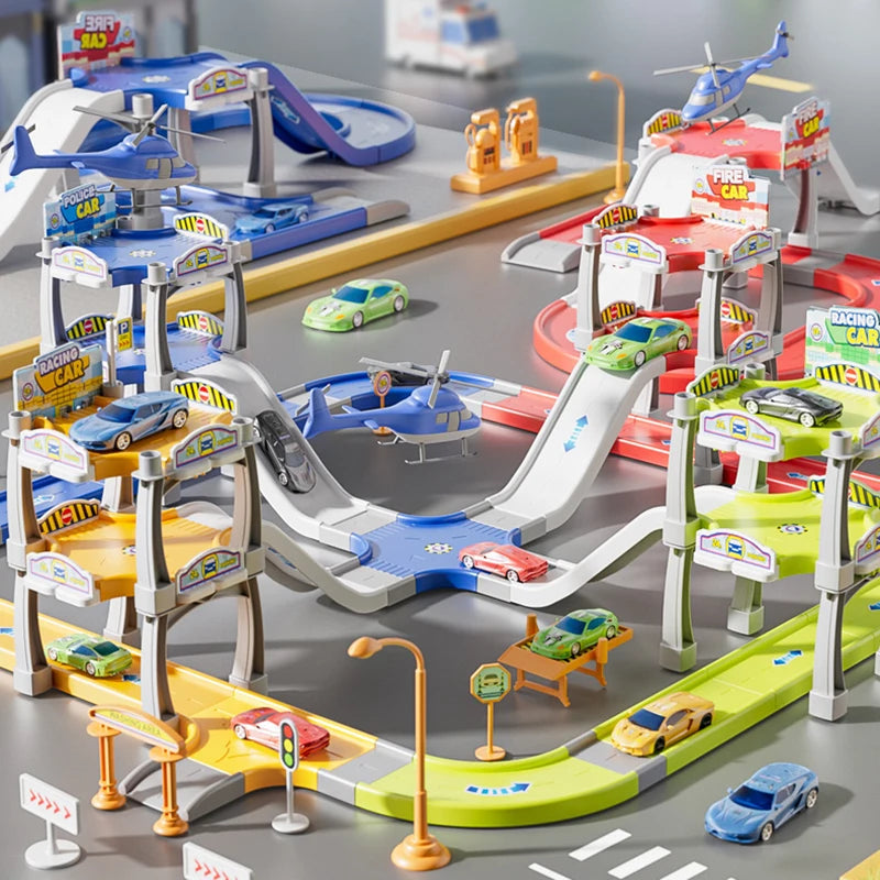 Children Parking Lot Ramp Track Car Toys Urban Rail Construction Vehicles Play Set Race Tracks Road Games Preschool Boys Gifts
