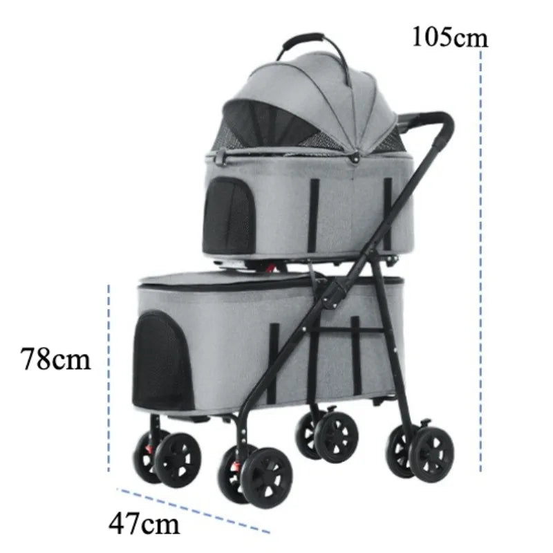 Double Pet Stroller with Detachable Carrier for Medium Small Dogs and Cats Durable Universal Wheels with Brakes Max for 30LBS