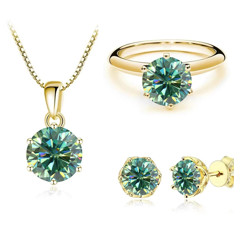 JoyceJelly 1Carat Moissanite Jewelry Set For Women Sterling S925 Silver Gold Plated Necklace Earrings Ring GRA Certified Wedding