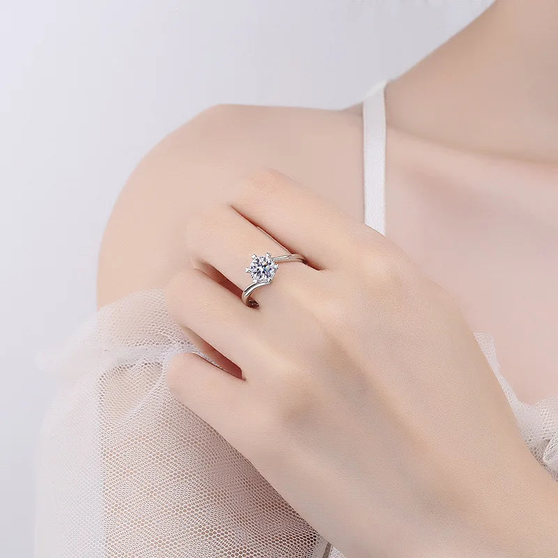 100% Real Moissanite Ring D VVS1 Pass Diamond Test Pen Adjustable Size S925 Sliver GRA Certificate Wedding Rings for Women 02