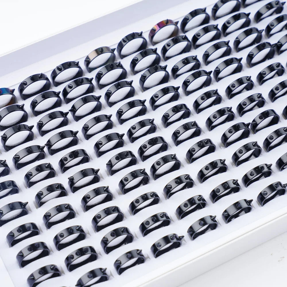 10/20/50/100Pcs/Lot Fashion Stainless Steel Stripe Heart Hollw Rings For Men Women Mix Style Simple Jewelry Party Gifts