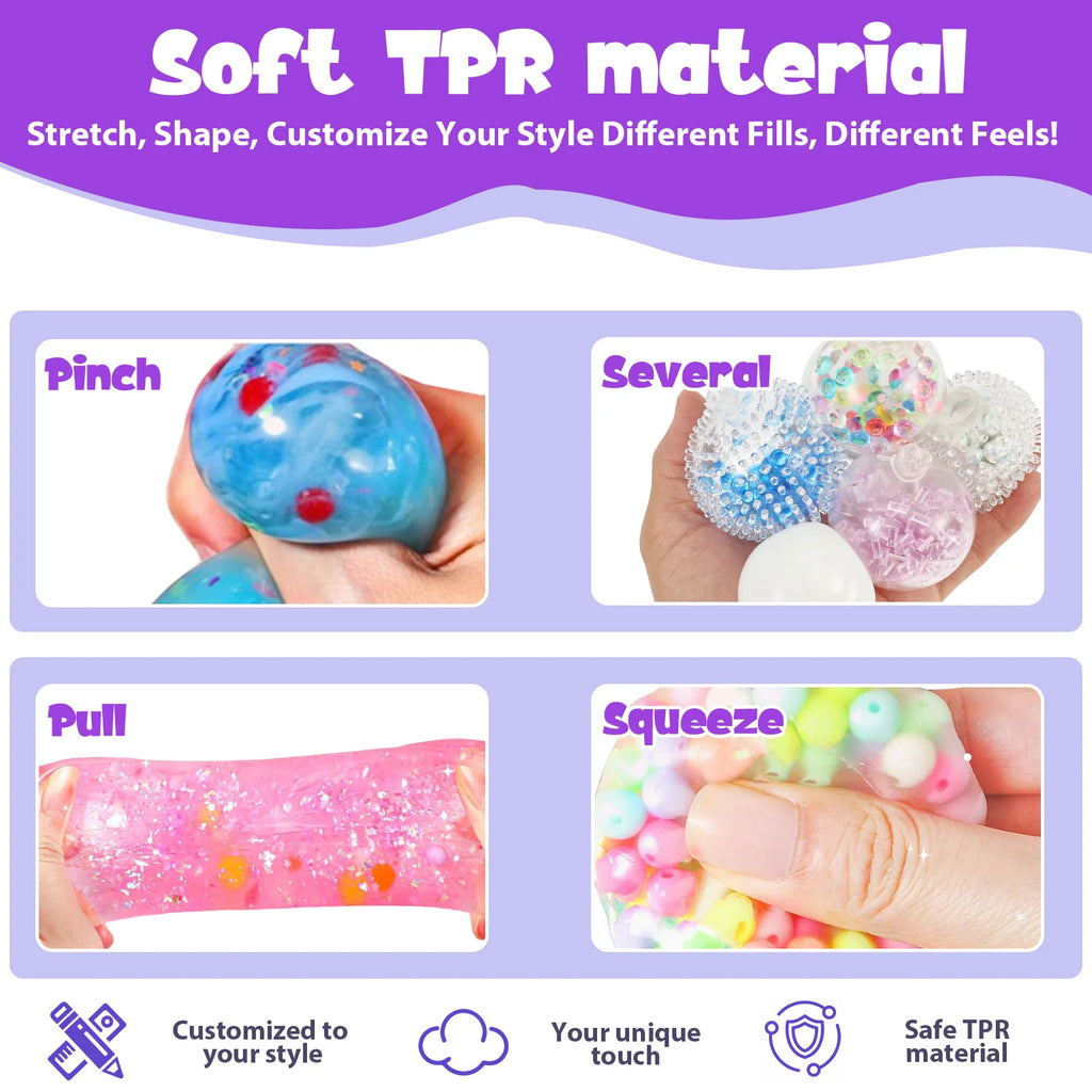 1Set DIY Stress Ball Making Kit Handmade Squishy Anxiety Relief Toy with Expander Tools Soft DIY Stress Ball Kit for Adult Craft