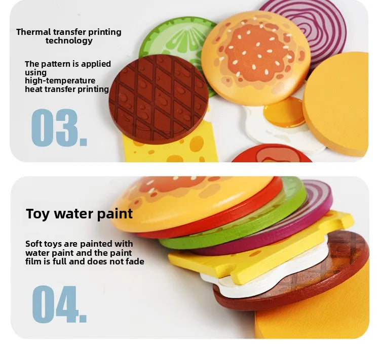 Montessori Wooden Burger Stacking Toys for Toddlers Kids Preschool Educational Toys Play Food Matching Birthday Toy For Kids