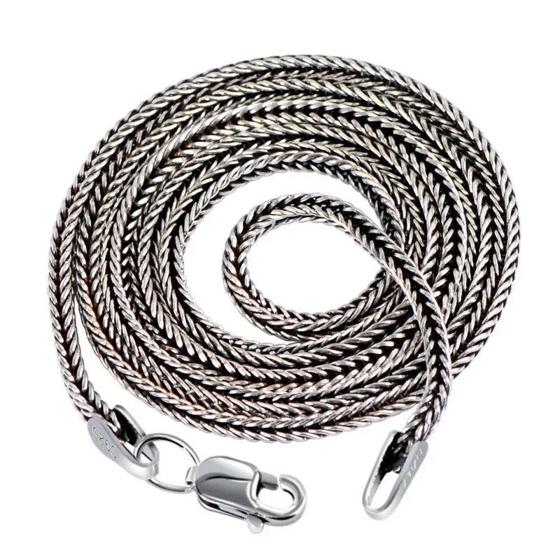 Pure S925 Sterling Silver Bright Classical Chopin Link Weave Fox Tail Pendant Chain Necklace 1.6mm Thick Men Woman Fine Jewelry
