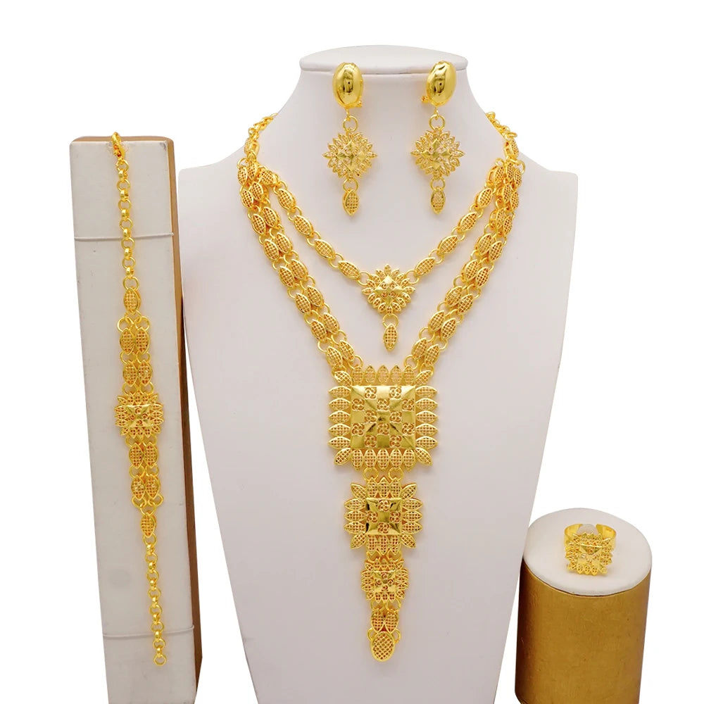 Ethiopian Fashion Women's Jewelry Set African Wedding Jewelry Set Necklace, Bracelet, Earrings, and Ring Set