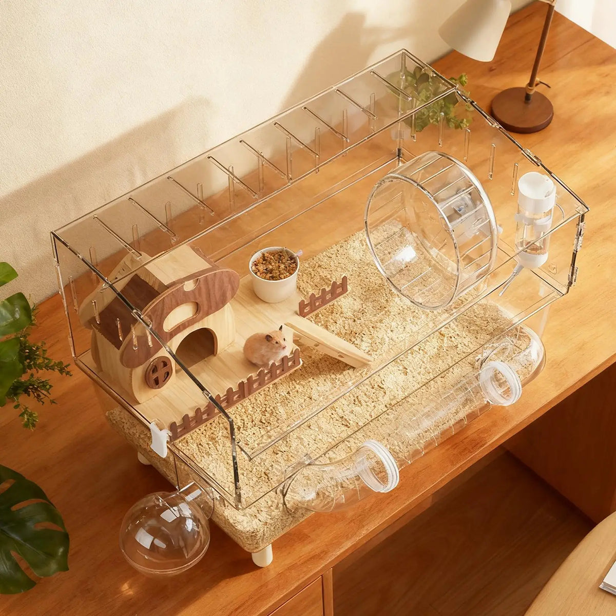 Easy Clean Transparent Double Layer Hamster Cage Large Luxury Villa Exercise Wheel Tank Habitat Spacious House For Small Rodents