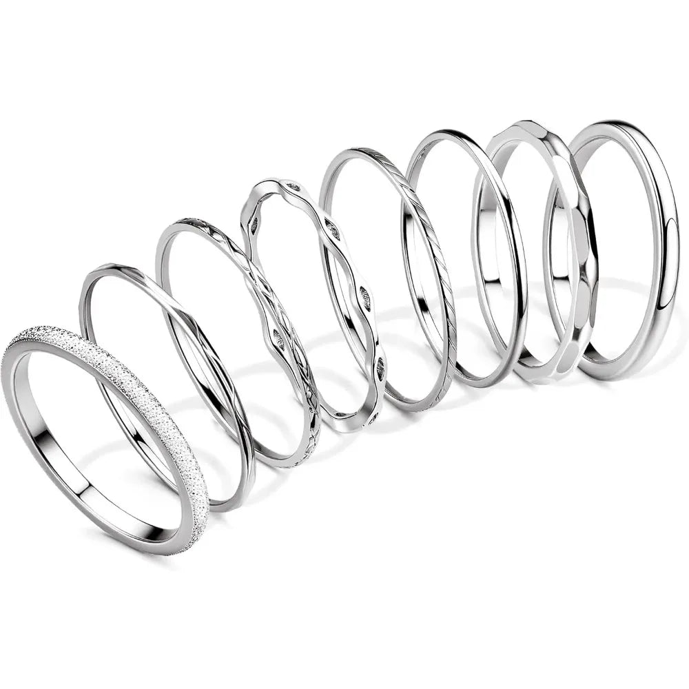 Bobisty 8Pcs 1MM 2MM Stainless Steel Rings for Women Men Minimalist Fashion Dainty Plain Thin Knuckle Stacking Thumb Rings Set