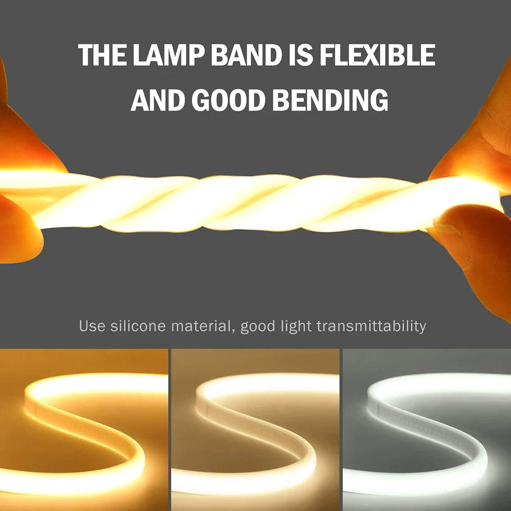Dimmable Switch 220V COB LED Strip Neon Light Dimmer Power Kit Waterproof 3000K 4000K 6000K 288LED Kitchen Room Decor Flex Lamp