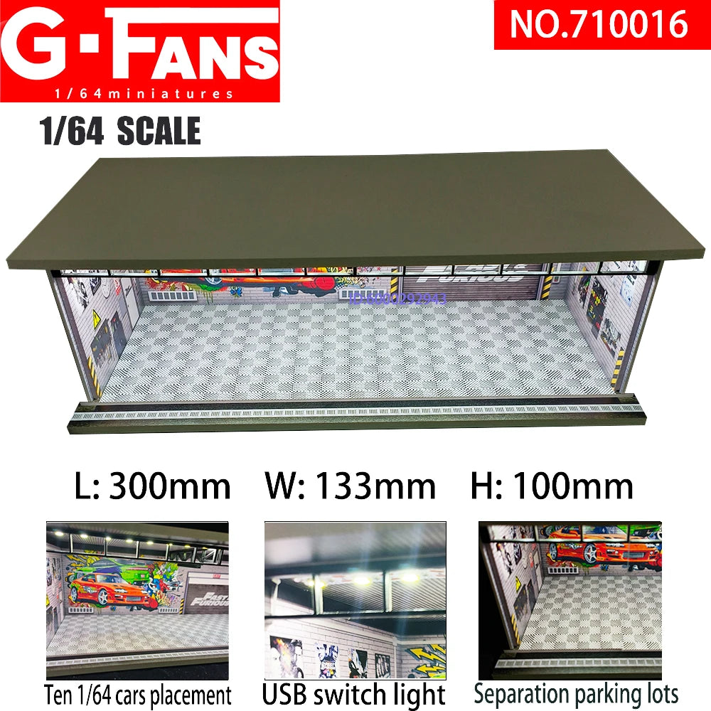 GFans 1/64 Scale Car Garage Miniatures Model Car Parking Lot Diecast Scene Display Vehicle Scene Toy Background Collection
