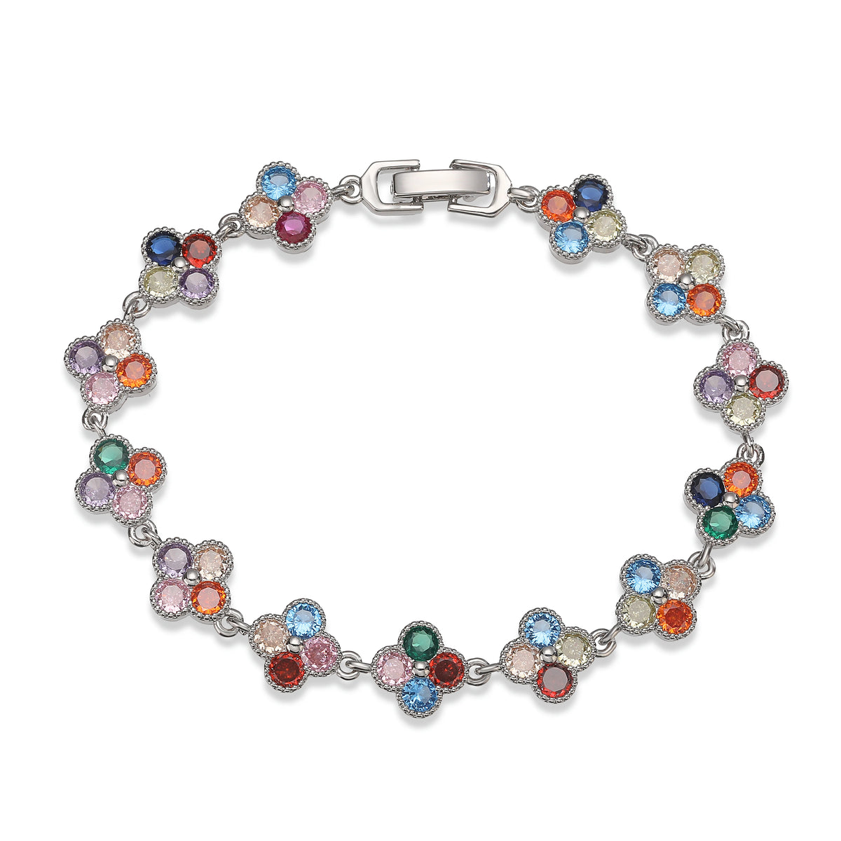 Multi-Color Women's Zircon Flower Delicate Bracelet/Necklace Rainbow Jewelry Gift Optional Mix-and-Match 1 Pcs