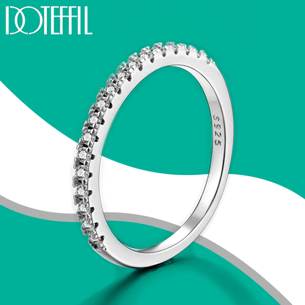Moissanite Ring 925 Sterling Silver with White Gold Plated Full Diamond Eternity Band Engagement Wedding Rings for Women