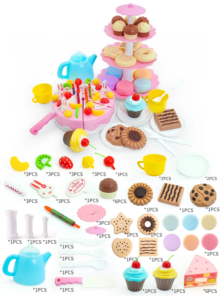 Girl Toy Cake DIY Minature Food Tea Set Simulation Pretend Play Kitchen Kid Cut Game Education Children Toys For 3 Year Birthday