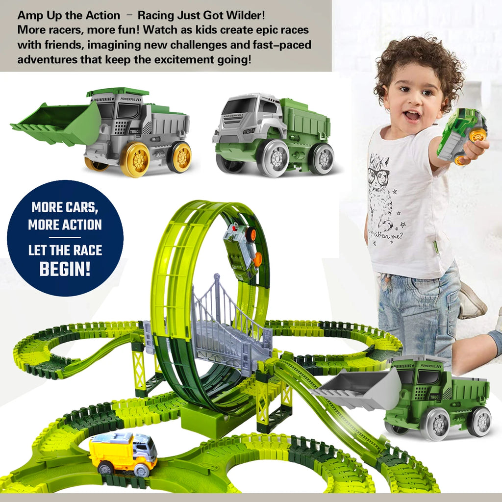 Dinosaur Toy Race Track Featuring Flexible Tracks Electric Cars Magic Climbing Flexible Rail Car Educational Puzzle Toy for Kids