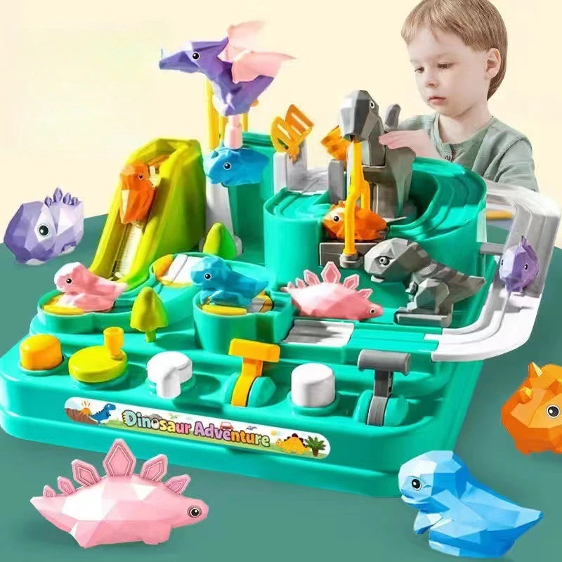 Dinosaur Racing Track Game Set with 2/5 Dino Sliding Cars Toy for Toddlers with Light & Music Birthday Gifts for Boys Girls Kids