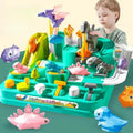 Dinosaur Racing Track Game Set with 2/5 Dino Sliding Cars Toy for Toddlers with Light & Music Birthday Gifts for Boys Girls Kids