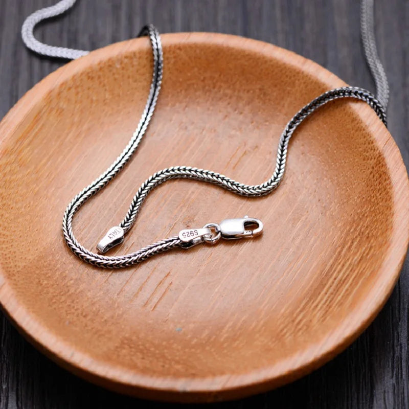 Real S925 Pure Silver Men's Necklace 3MM Foxtail Necklace for Men Individuality Vintage solid Silver Snake Bone Chain